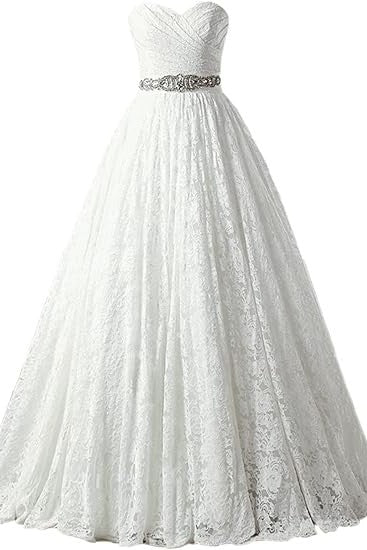 Chic Strapless A Line Lace Full Of Charm Wedding Dress